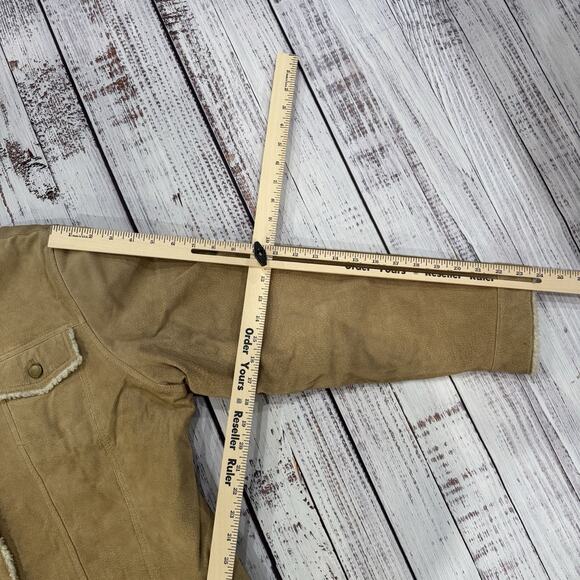 Leather USA Sherpa-Lined Suede Trucker Jacket Women’s XL Tan Western Vintage - Picture 7 of 9